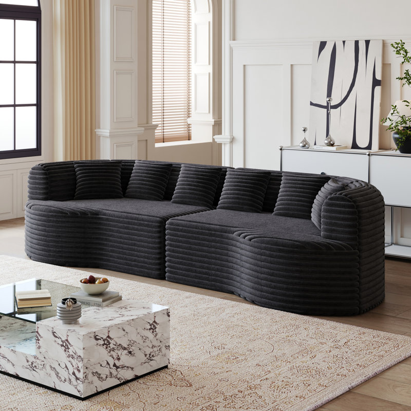 Canapé modulaire incurvé surdimensionné, 106,3 pouces, canapé moderne sans os avec 6 coussins en velours côtelé luxueux avec siège profond