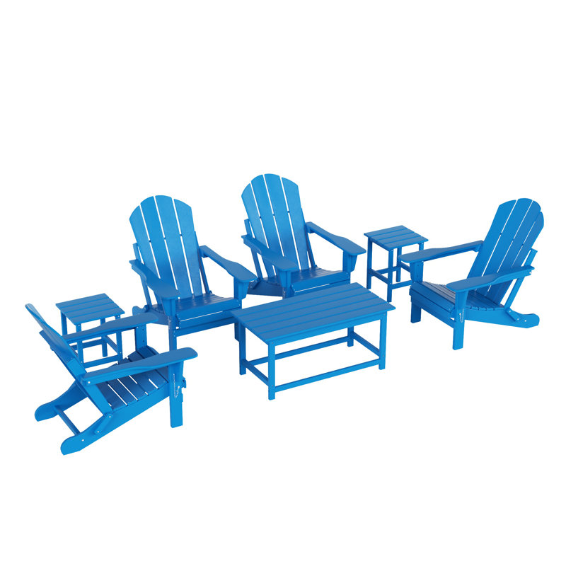Laguna Foldable Outdoor Adirondack Chair With Table, Pacific Blue
