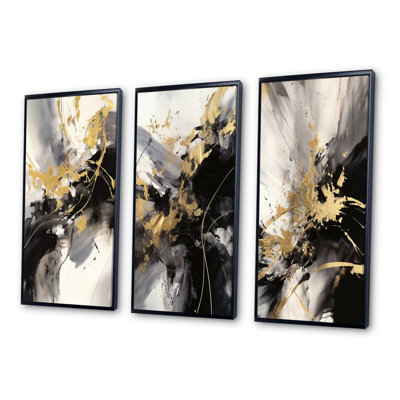 Gold And Grey Fluid Fusion III - Abstract Wall Art Set of 3