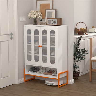 Armoire à chaussures moderne à double porte minimaliste avec portes réglables en filet et armoire de rangement haute
