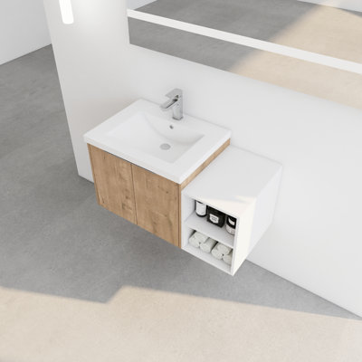Meuble-lavabo 36 po avec lavabo, fixation murale, porte à fermeture douce, compartiment de rangement abondant de 36 po, portes, armoire spacieuse