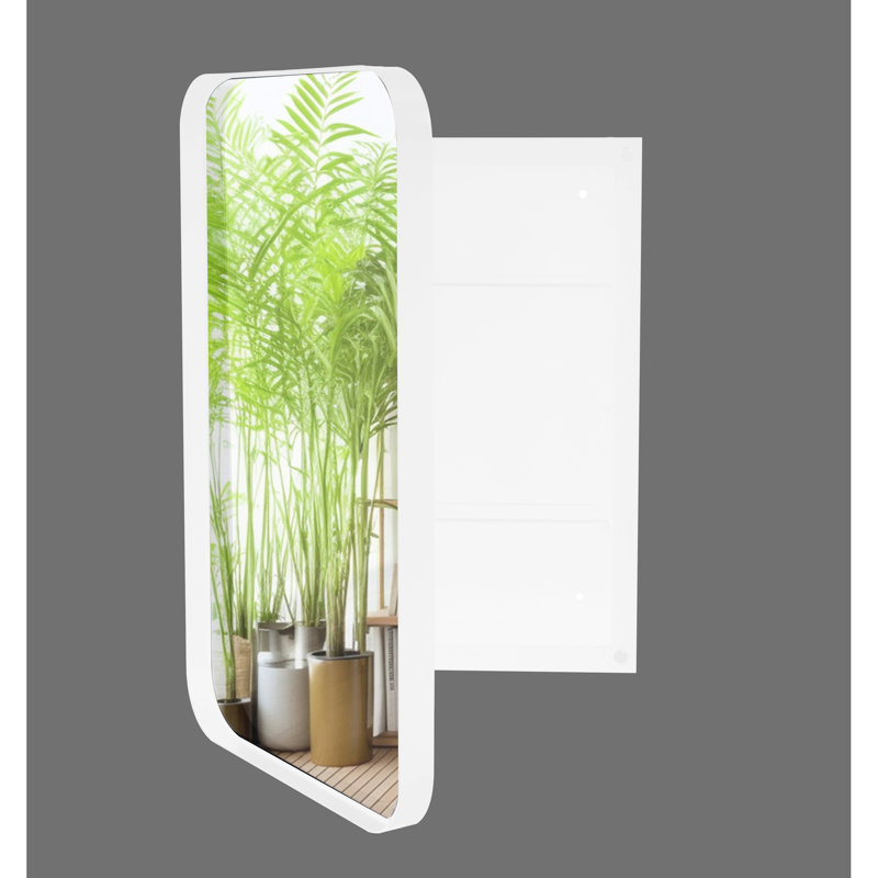 Recessed Bathroom Mirror Cabinet With Adjustable Shelf - 16X24 Inch, White Metal Frame, Modern Framed Adjustable, Contemporary Style