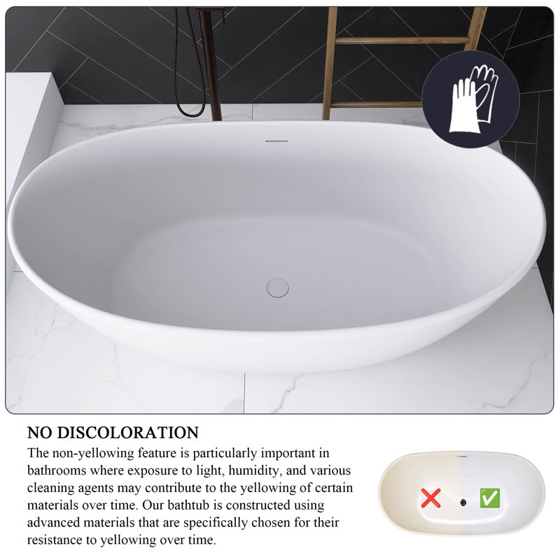 61 po X 31,5 po Baignoire de trempage autoportante à surface solide en blanc mat
