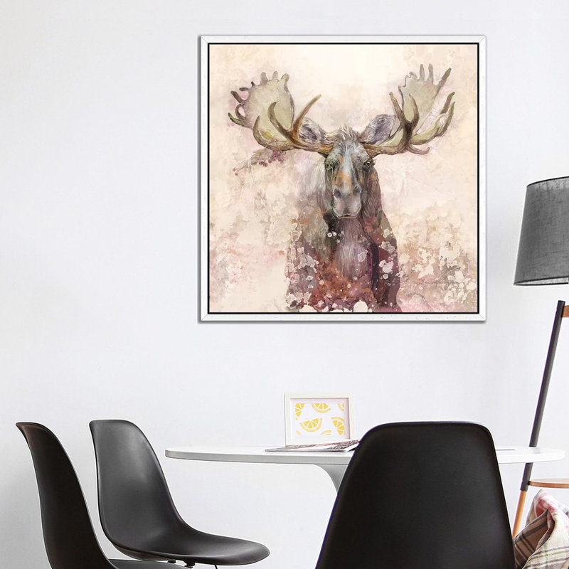 Moose - Painting on Canvas, 93.98cm H x 93.98cm W x 3.81cm D, White Floater Framed
