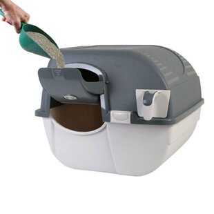 Omega Paw EZ-RA15-1 Elite Roll 'N Clean Self Cleaning Litter Box with  Integrated Litter Step and Unique Sifting Grill, Regular, Gray Easy Fill