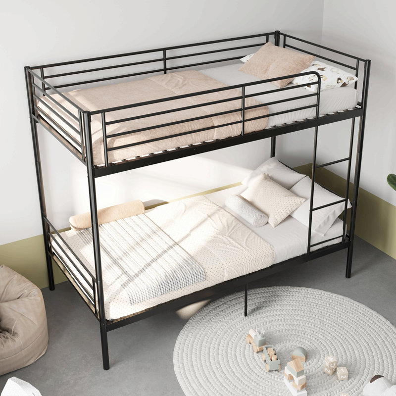 Lit superposé avec échelle et garde-corps haut, capable de se diviser, lit superposé en métal, espace de rangement, silencieux, taille simple sur simple