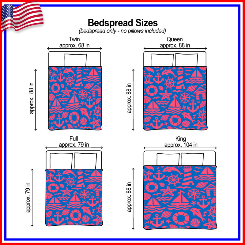 Nautical Icons Pattern Quilted Bedspread All Sizes, Full / Double