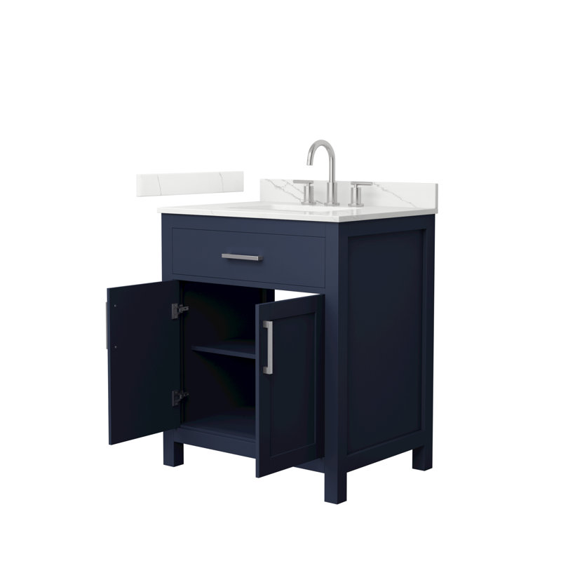 Beckett 30" Freestanding Single Bathroom Vanity with Quartz Top, Brushed Nickel, Giotto Quartz, Dark Blue