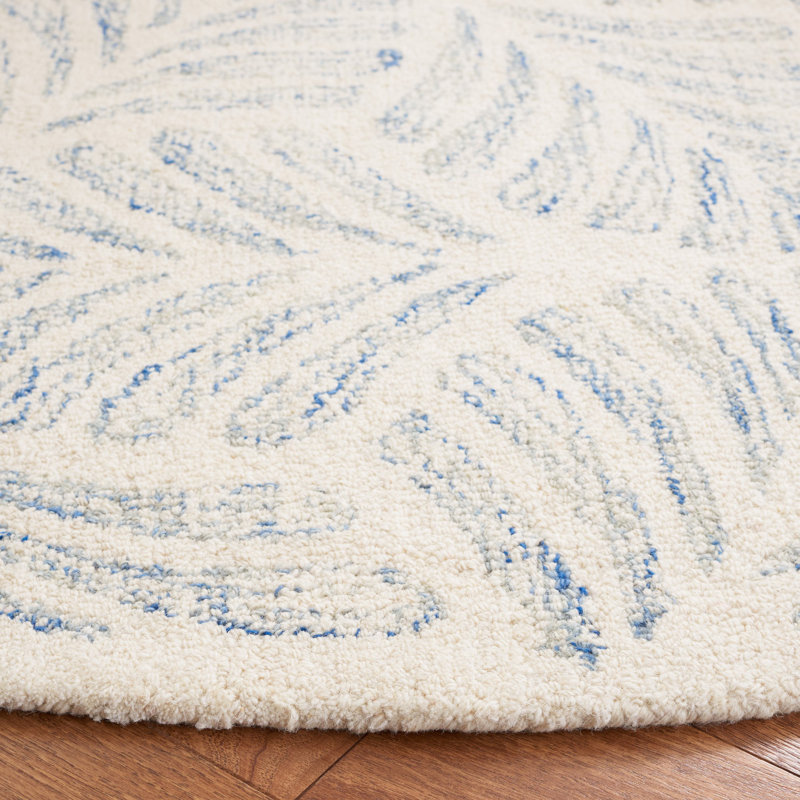 Tapis floral ivoire / bleu en laine touffeté à la main Mcconnico, Rond 6 pi