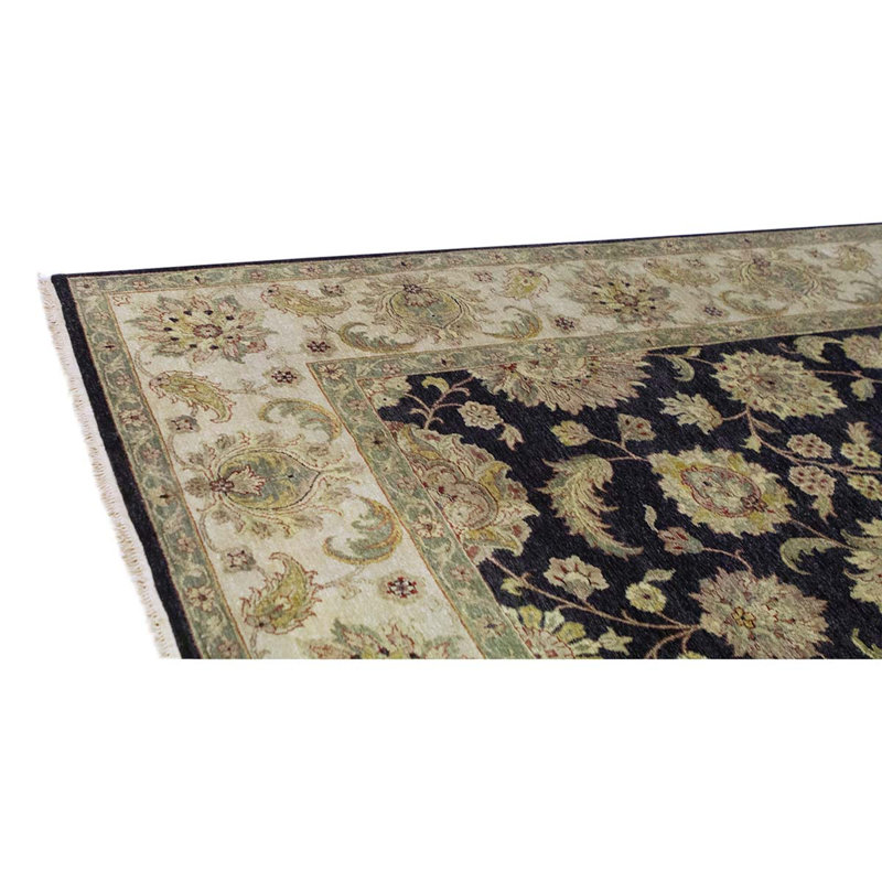 Tapis noir / brun noué à la main, Rectangle 9 pi x 11 pi 9 po