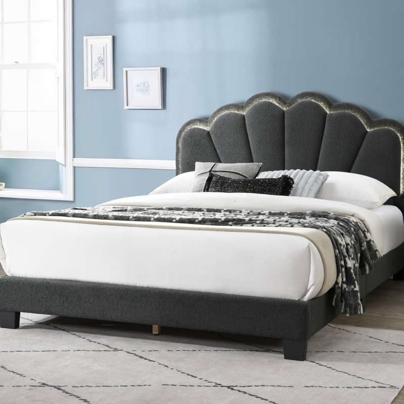 Tête de lit avec lit plateforme en tissu d'ameublement à motif floral grand lit 1Pc, Gris anthracite