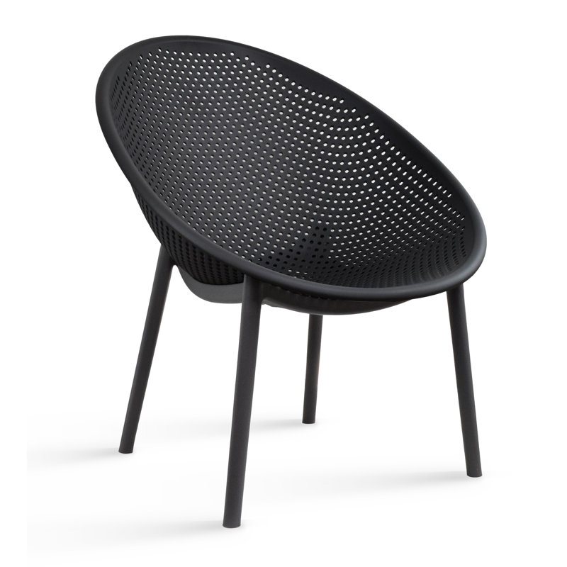 Modern Industrial Weather-Resistant Plastic Indoor Outdoor Side Chairs, Egg-Shaped Accent Lounge Chairs with Perforated Seat Design for Patio, Balcony, Living Room, Sunroom and Poolside, Black