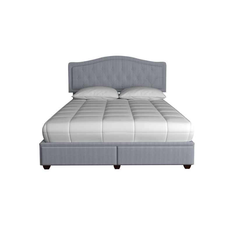 Grand lit de rangement avec 2 tiroirs, revêtu de gris, 83 po de profondeur x 64 po de largeur, 43,5 po de hauteur, tissu, l