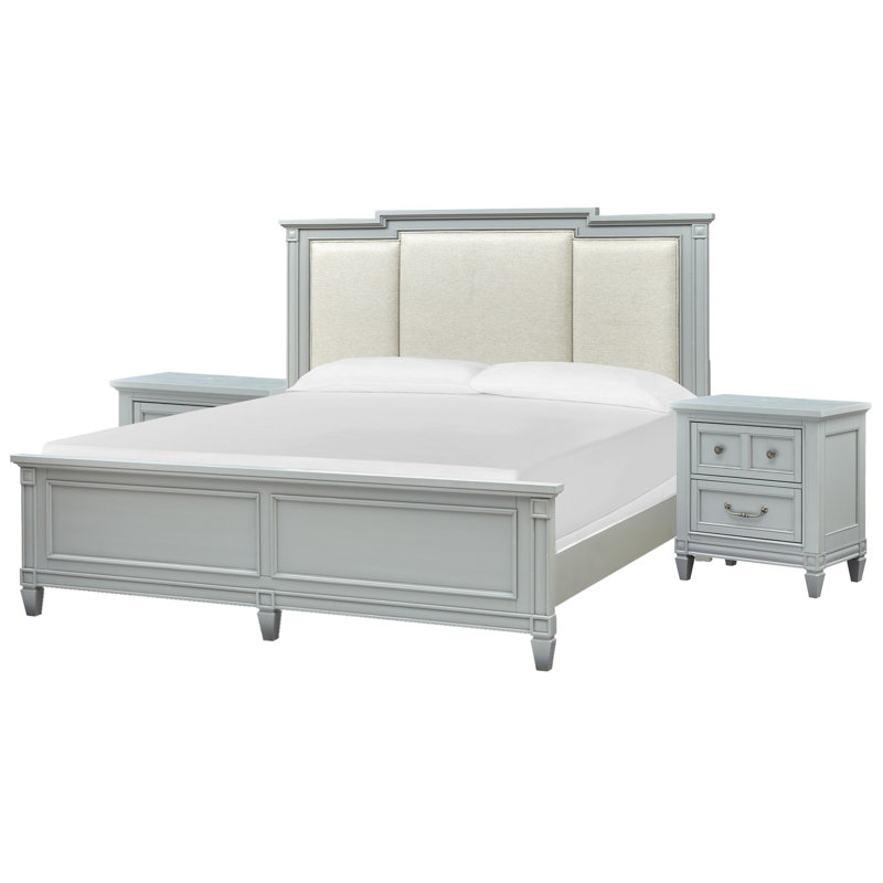Très grand lit tapissier à panneau californien avec table de chevet, California King, 2 Pcs: Bed, Nightstand