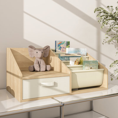Bibliothèque pour tout-petits avec 5 pochettes en tissu, coin lecture et tiroir - Organisateur de livres facile à assembler pour chambre d'enfant et salle de jeux