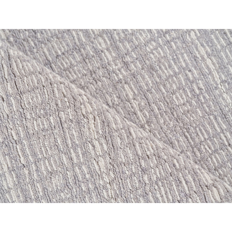 Gray and Ivory Hand-Knotted Wool Rectangular Rug