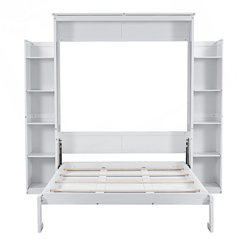 Grand lit escamotable avec tablettes - Lit mural peu encombrant pour chambre d'amis, bureau à domicile et studio, blanc