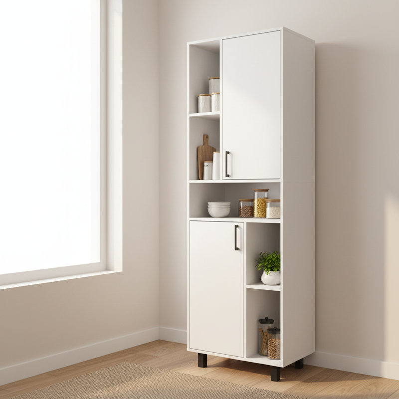 Pantry Cabinet With Two Doors, Multiple Storage Compartments, White | Gift Idea