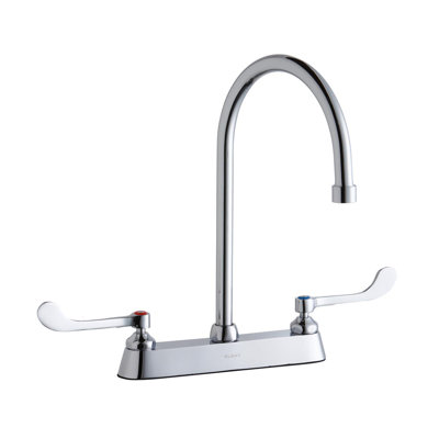 8" Centerset with Exposed Deck Faucet with 8" Gooseneck Spout 6" Wristblade Handles Chrome