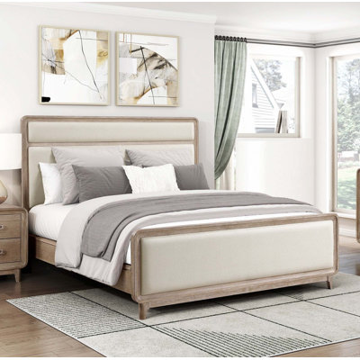 1pc Queen Bed Upholstered Beige Chenille Wooden Bedroom Furniture(Only Bed)