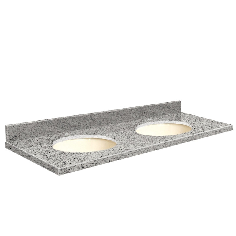 61'' Granite Double Bathroom Vanity Top with Sink, Biscuit, Single, Blue Pearl