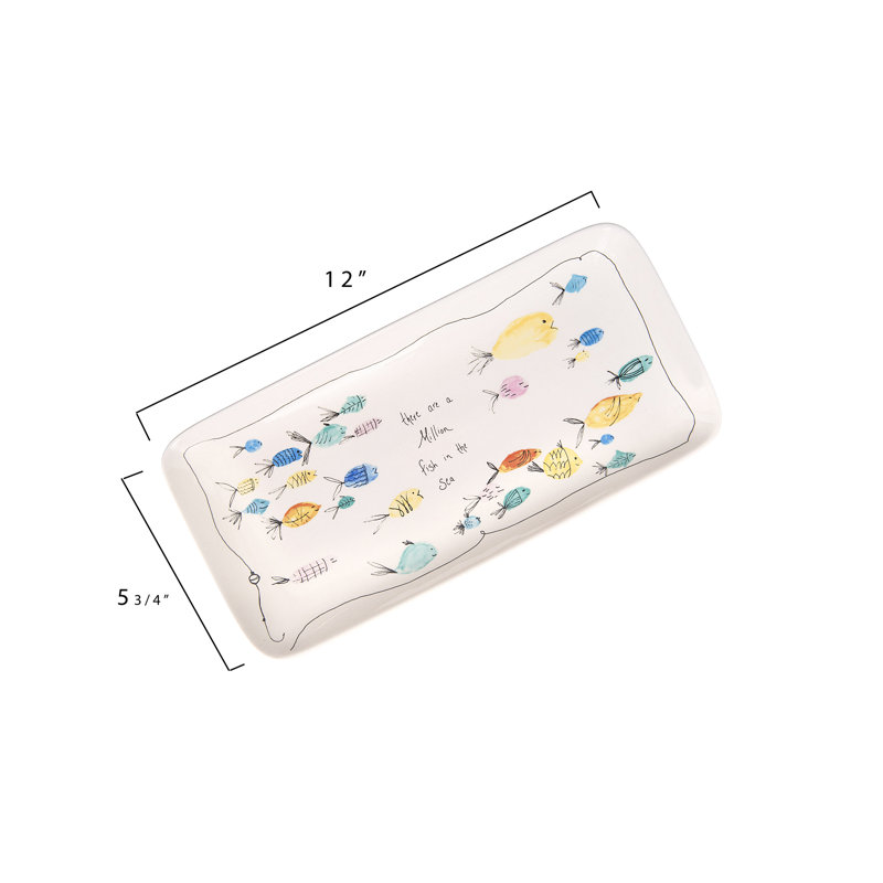 Coastal Rectangle Stoneware Platter with Dish, Mermaid, and Sea life Illustrations