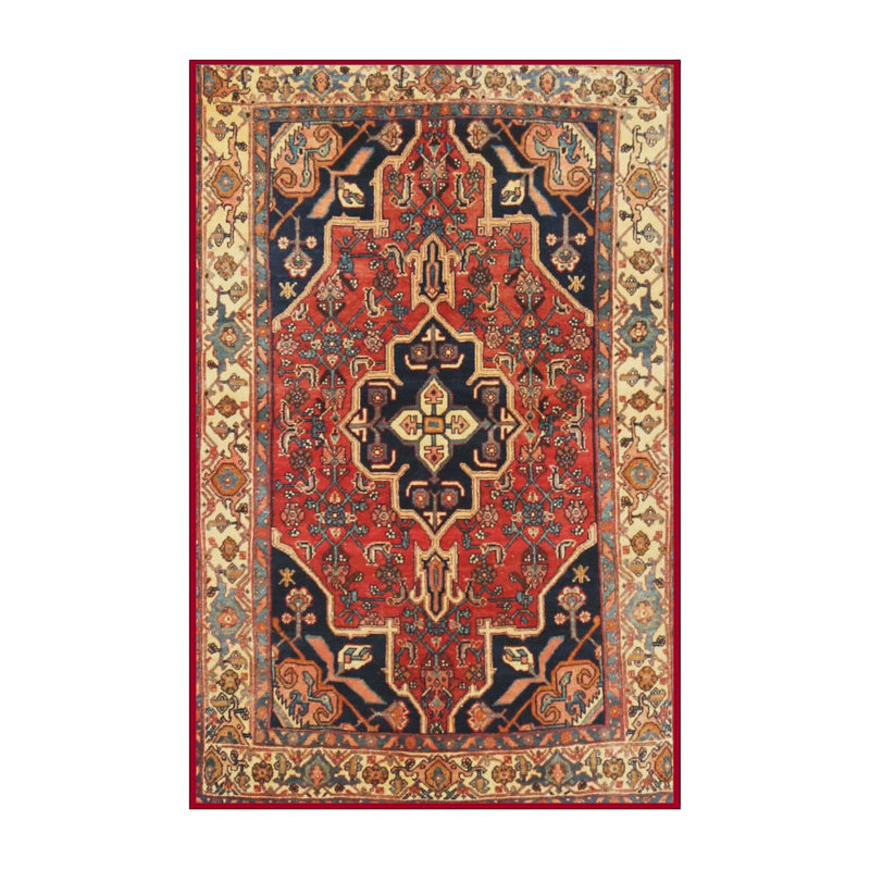 Tapis oriental rouge / bleu foncé / beige, Rectangle 6 pi x 9 pi