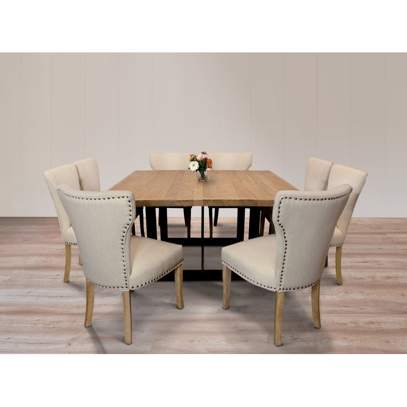 Logan 9-piece Dining Set With 8 Dining Chairs In Ivory Fabric