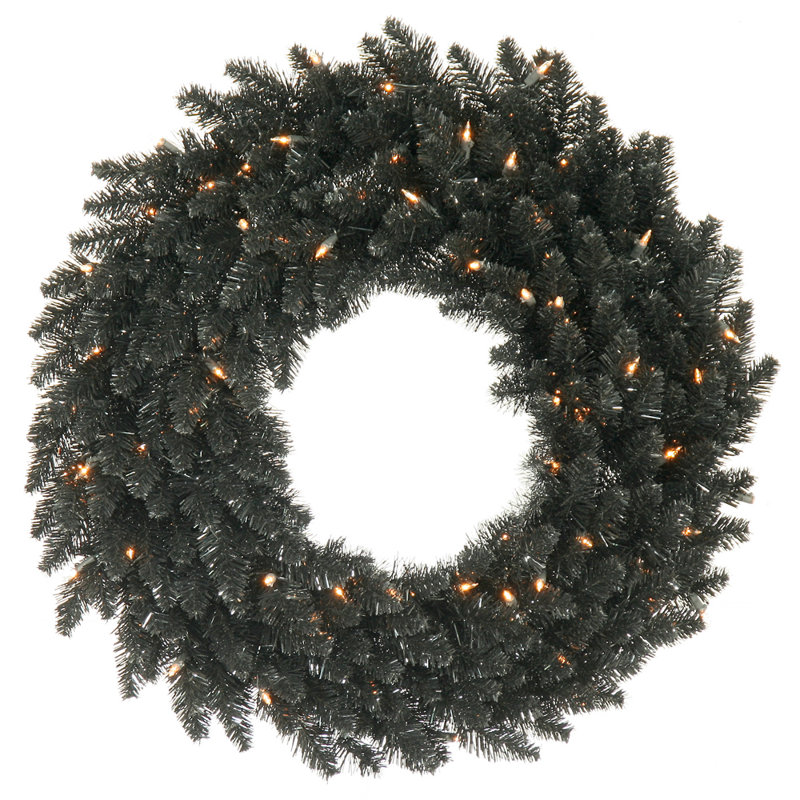 Couronne de sapin artificielle en PVC, H 36 po x l 36 po x P 5 po, Noir, noir, noir, noir, Oui