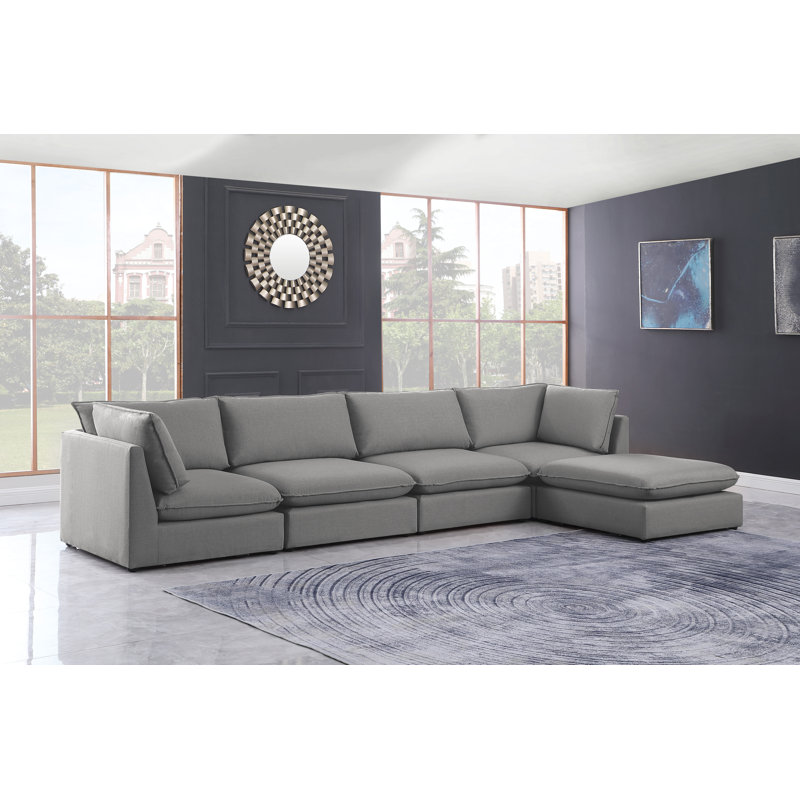 Canapé modulaire de 160 po Tupman, Tissu gris texturé en lin