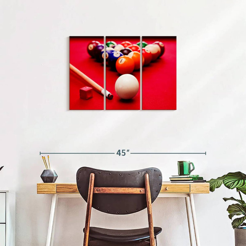 «Table de billard», 3 pièces sur toile, H 20 po x l 33 po x P 1,25 po