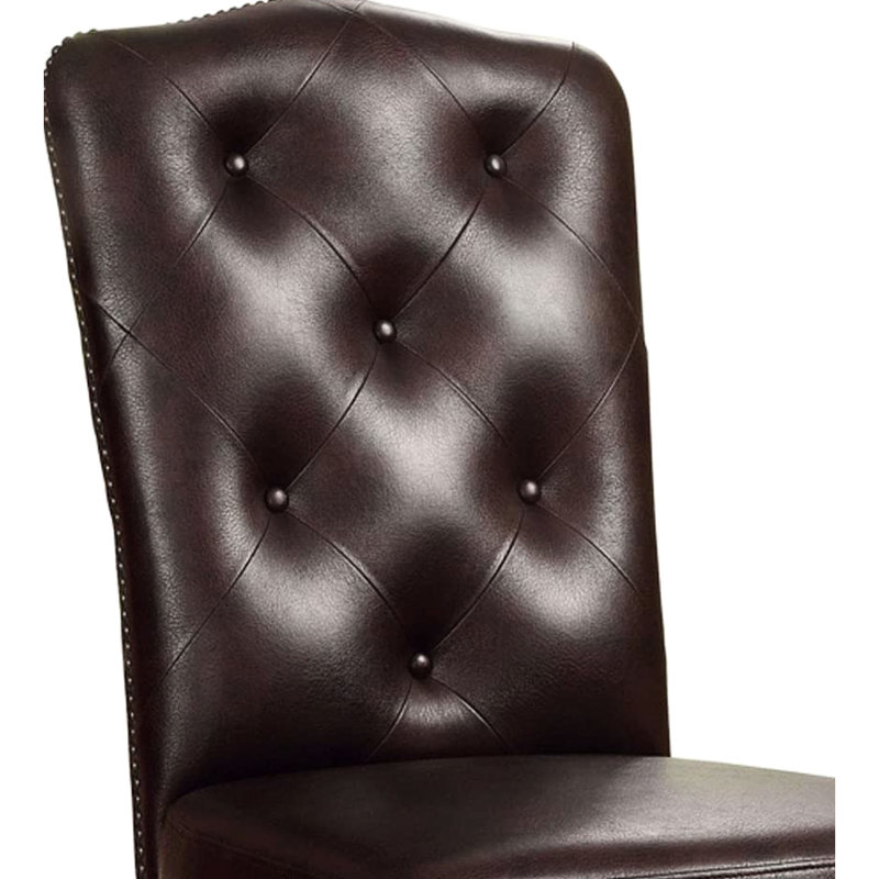 Of 2 Dining Side Chairs, Brown Cherry Wood, Solid, Padded Upholstery, Luxury Traditional
