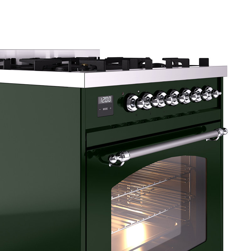 ILVE Nostalgie II 30 in Dual Fuel Range, Emerald Green/Chrome, Liquid Propane