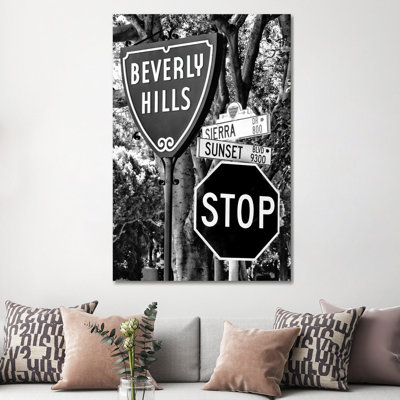 Black California Series - Beverly Hills Sign - Wrapped Canvas Print