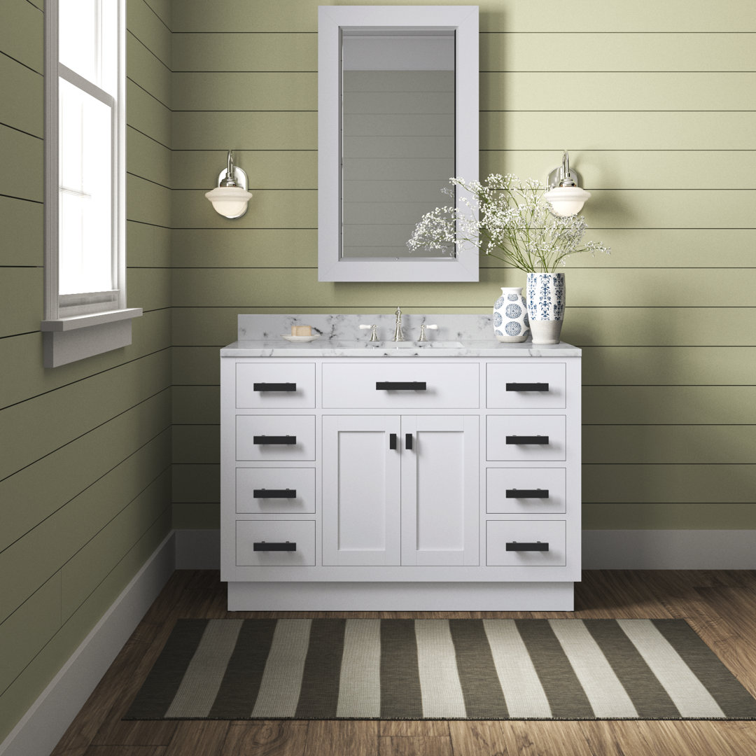 Aliodija 48" Carrara White Marble Countertop Bath Vanity in Pure White with Mirror Lark Manor™