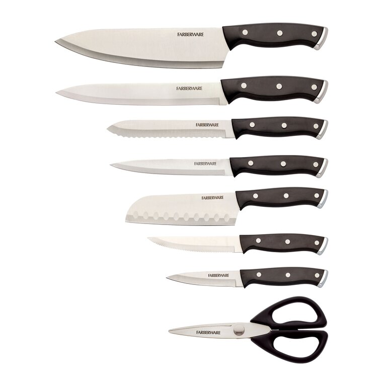 Farberware 14-Piece Gray Knife Block Set: High-Carbon Stainless Steel  Blades, Triple Riveted Handles, Built-In Sharpener