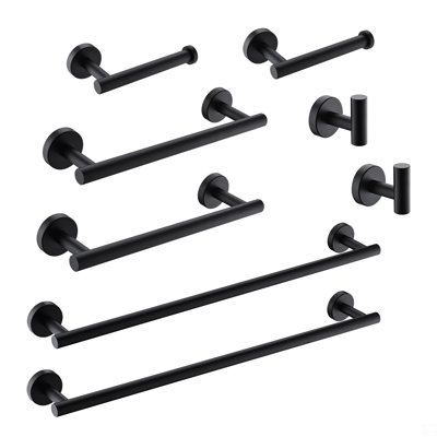 Ensemble d'accessoires de salle de bain 8 pièces noir mat, ensemble de quincaillerie de salle de bain en acier inoxydable, ensemble de barre à serviettes de bain, porte-serviettes mural pour salle de bain.