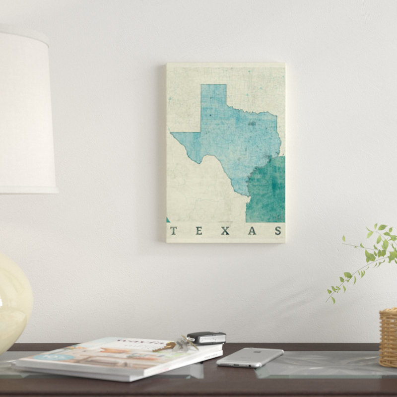 «Texas Map», impression sur toile, H 12 po x l 8 po x P 0,75 po, Toile tendue, Pas de tapis