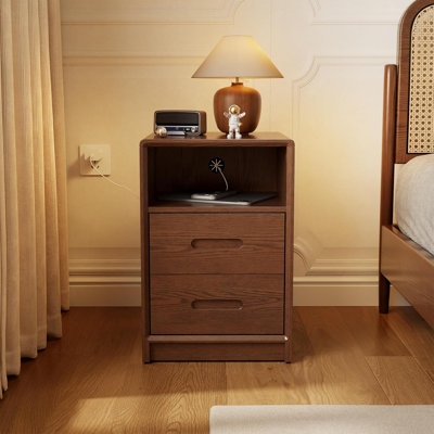 Annie Modern Nightstand with Open and Closed Storage, Adjustable Shelf Bedside Table, Multi Functional Side Table for Bedroom Living Room Office