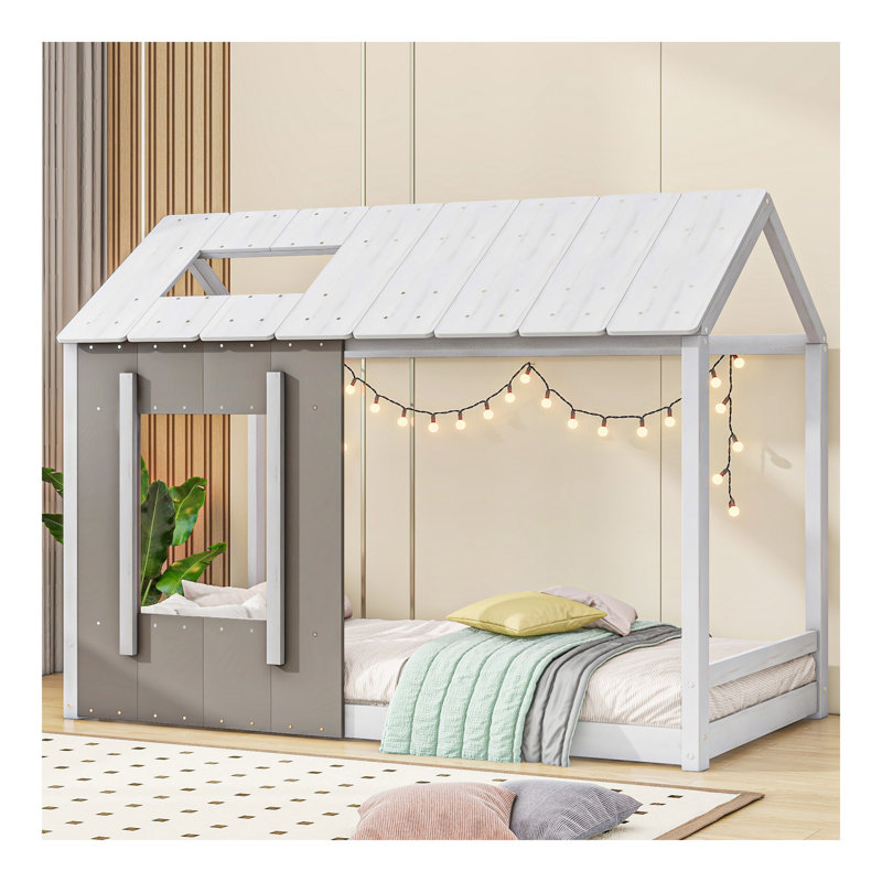 Plateforme de maison simple avec toit et fenêtre, blanc et gris antique