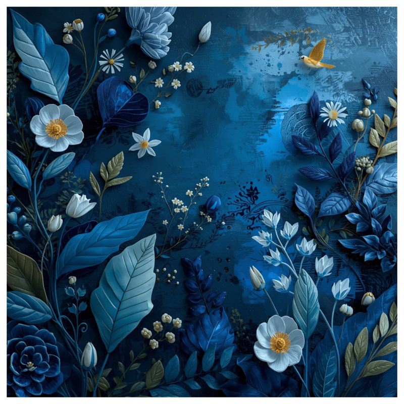 Tapis de bain bleu à motif floral, L 24 po x L 17 po