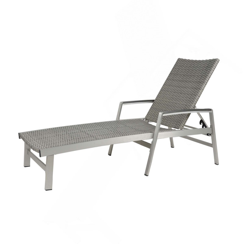 1PC Patio Aluminum Frame Chaise Lounge With Armrest, 1