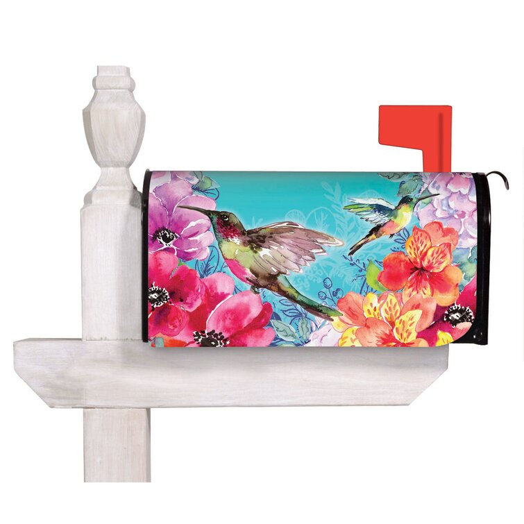 Bright Flowers And Hummingbirds Magnetic Mailbox Cover