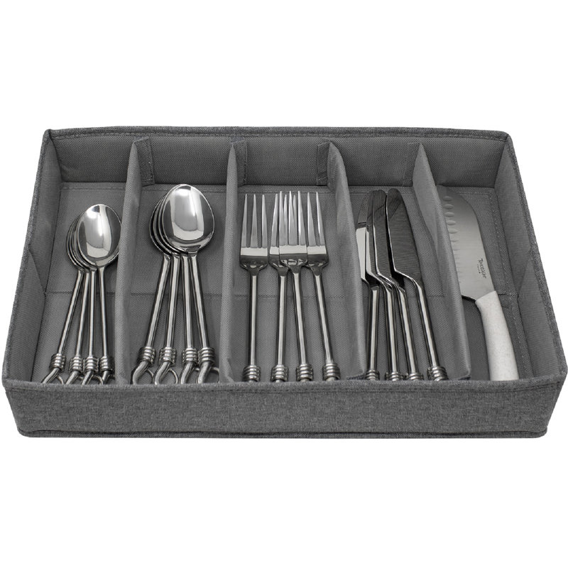 Sorbus Cutlery Organizer With Lid and Compartments, Grey