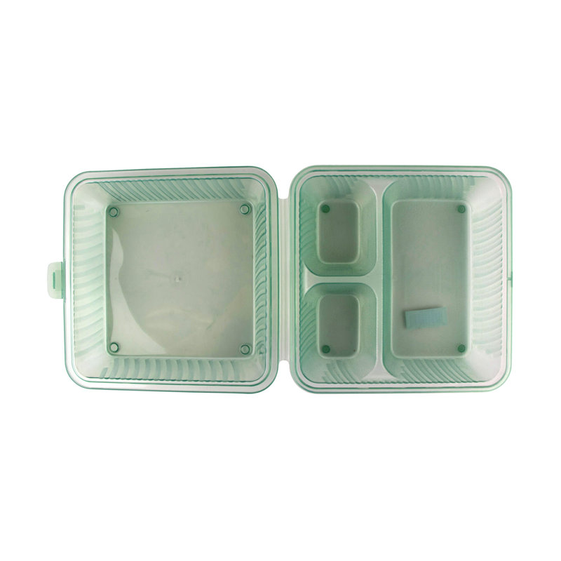 Contenant alimentaire à emporter à 3 compartiments GET, 9 po x 9 po, (ensemble de 12), Vert