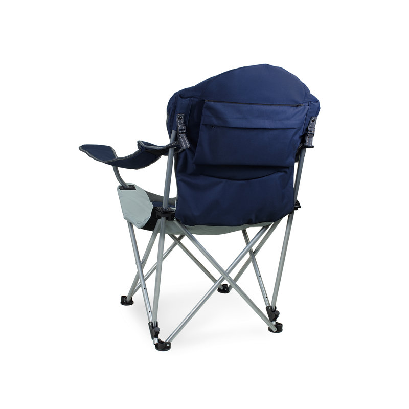 Navy Blue and Gray Reclining Camping Chair with Arms