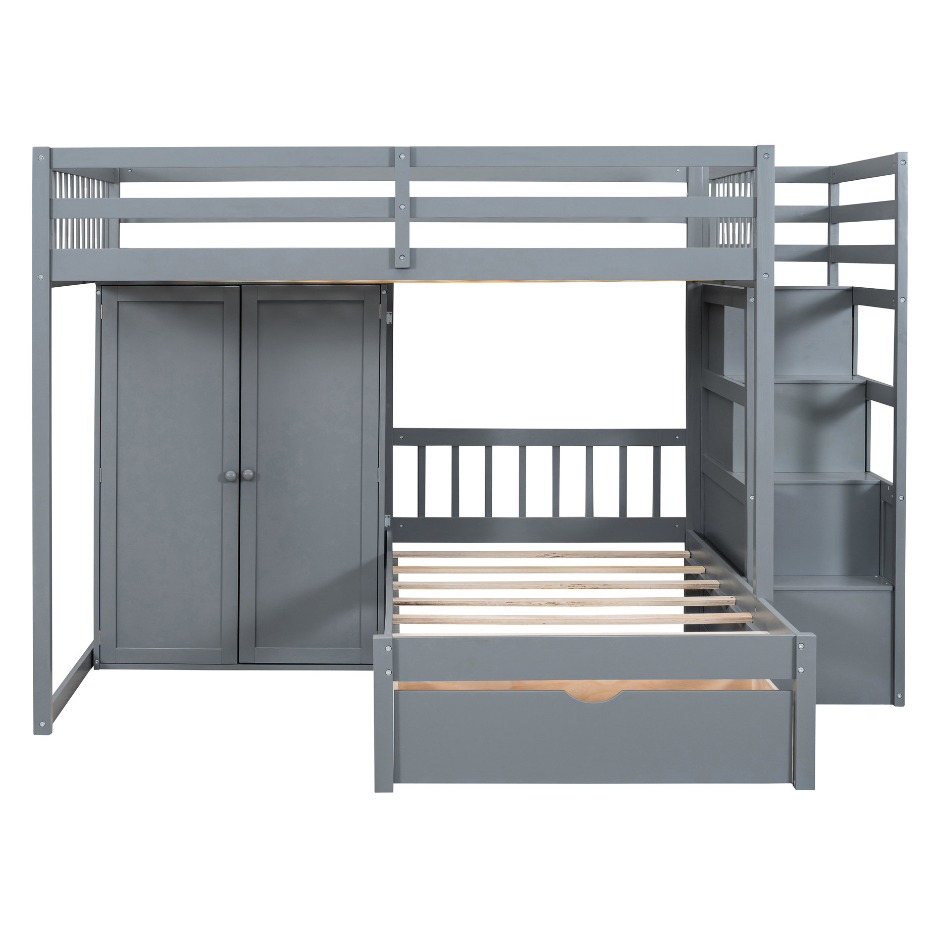 Latitude Run® Bunk Bed In White With Useful Drawers And Wardrobe For ...