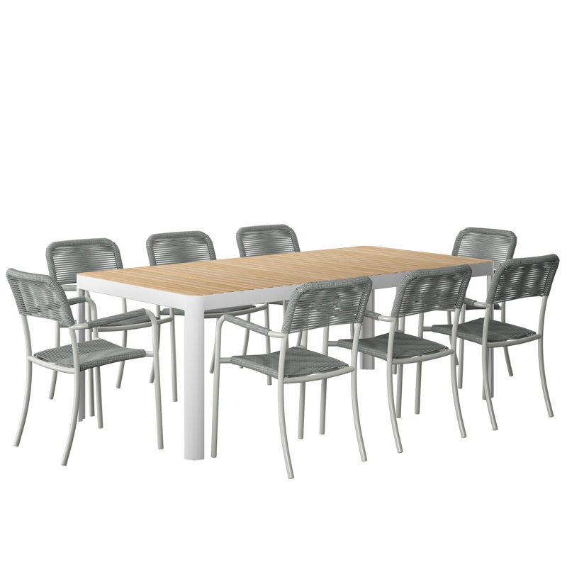 Ensemble de salle à manger rectangulaire en aluminium pour 8 personnes Leeson