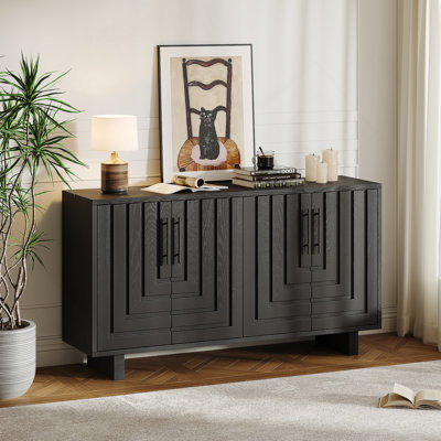 Buffet, armoire de rangement avec 4 portes, armoire d'appoint avec poignées en métal