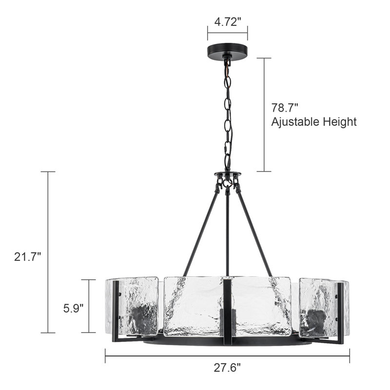 6 - Light Dimmable Drum Chandelier, Black